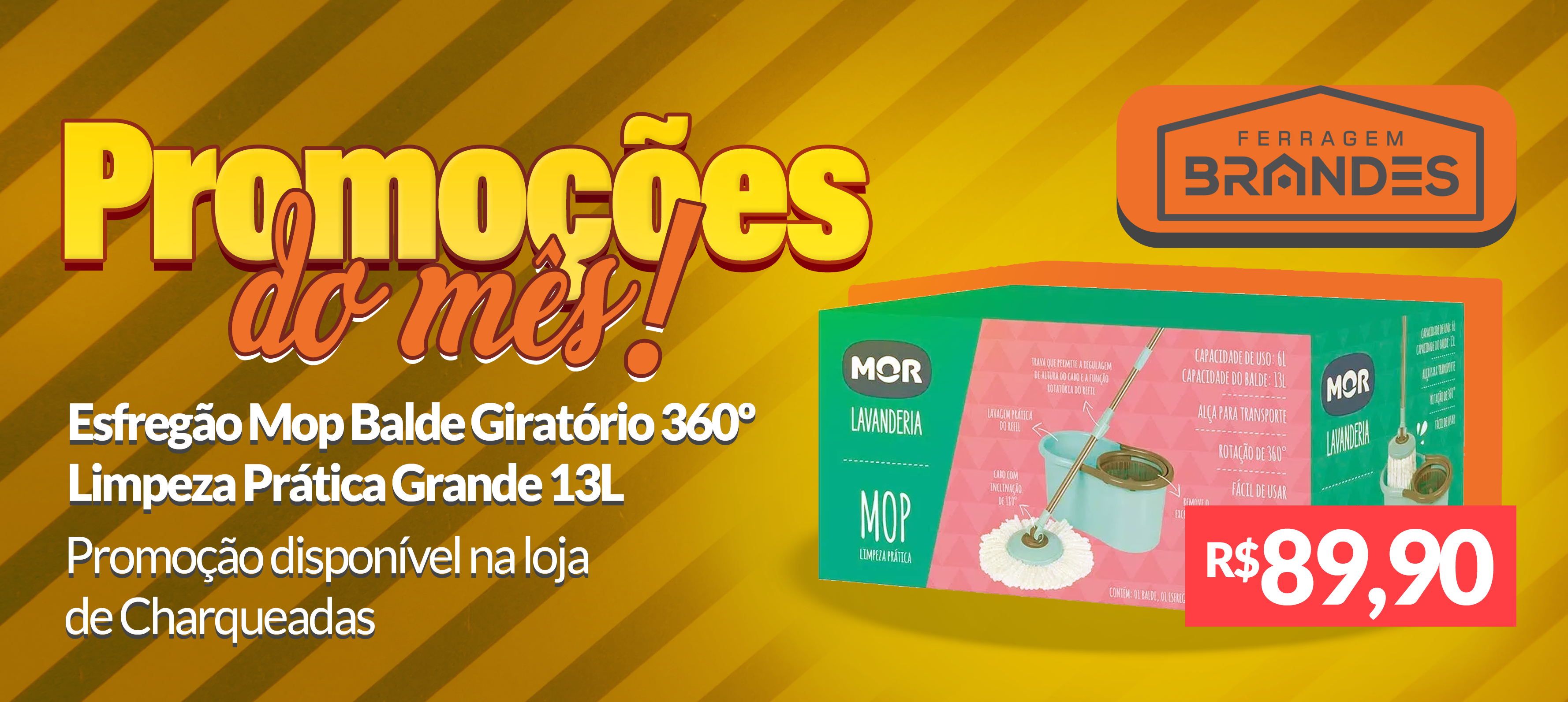 Esfregão Mop Giratório 360º Limpeza Prática Grande 13L